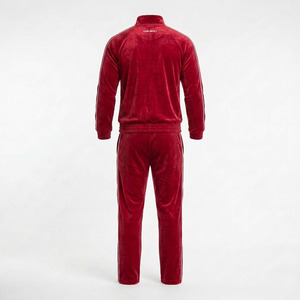 Conjunto Deportivo de Terciopelo Borgoña para Hombre, Dos Piezas, 100% Poliéster, Impermeable, Transpirable, Cintura Elástica, Marca Personalizada, Venta al Por Mayor - Product Image 4