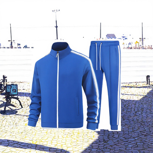 Conjunto Deportivo Azul para Hombre, Chaqueta con Cierre Completo y Pantalones, Estilo Deportivo de Color Sólido, Cuello Alto, Corte Regular, Poliéster Transpirable - Product Image 6