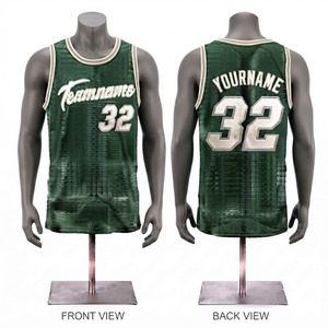 Maillot de basket vert personnalisé pour homme, sans manches, en mesh sublimé, respirant, coupe classique - Product Image 1