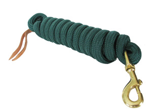 Corde de trelage pour cheval en nylon vert tressé avec mousqueton en laiton pour maniement en écurie - Product Image 1