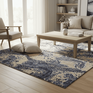 Tapis noué à la main en viscose et laine, à poils ras, effet vieilli, motif abstrait, pour la décoration moderne du salon - Product Image 1