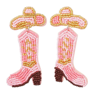 Pendientes Colgantes de Bota Vaquera con Cuentas Rosas para Mujer, Estilo de Dibujos Animados, Chapados en Oro, Joyería de Resina Acrílica y Cuentas de Vidrio, Ideales para Fiestas - Product Image 1