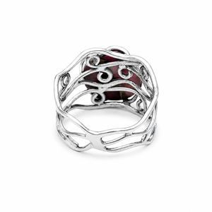 Bague en argent turquoise rose huître, pierre précieuse naturelle ronde, style cocktail vintage, bande ondulée, vente en gros - Product Image 5