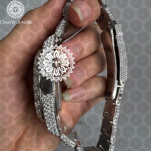 Montre de luxe pour homme Charm_Jewells en acier inoxydable 42 mm, cadran vert, lunette sertie de diamants, affichage analogique à quartz, date, fermoir pliant - Product Image 5