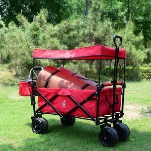 Collapsible Heavy Duty Folding Wagon Cart Removable Canopy 4\" Wide Large All Terrain Wheels Brake Adjustable Hand for Camping - Product Image 4