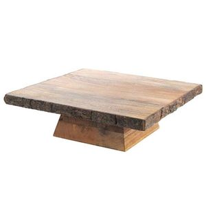 Présentoir à gâteau carré en bois naturel, bord rustique en écorce, plateau de présentation en bois pour desserts, idéal pour la décoration de mariage - Product Image 1