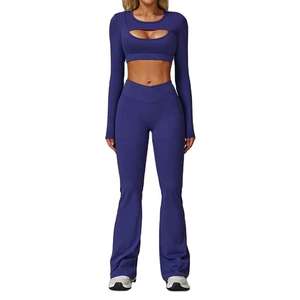 Conjunto de yoga con leggings para mujer, sin costuras, cintura alta, ropa deportiva, conjunto de dos piezas para fitness. - Product Image 1