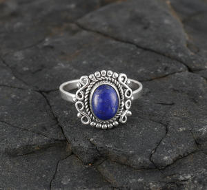 Bague ovale classique en argent sterling 925 sertie de lapis-lazuli pour mariage et soirée - Product Image 6