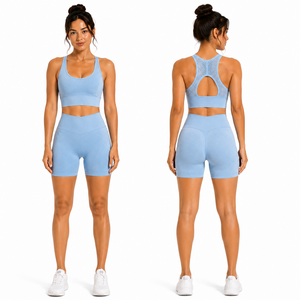 Ensemble de shorts de yoga sans couture pour femmes, soutien-gorge de sport dos nageur, taille haute, tenue de fitness et de sport - Product Image 3
