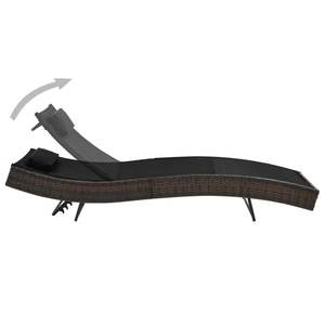 Chaise longue en polyrotin marron et noir avec structure en acier et tissu Textilene, chaise longue d'extérieur durable - Product Image 2