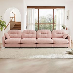 Divano Modulare a Quattro Posti in Tessuto Chenille Premium con 2 Cuscini Decorativi, Design Trapuntato e Plissettato, Divani di Alta Qualità per Soggiorno - Product Image 3
