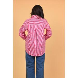 Camisa a Rayas con Estampado de Corazón para Mujer, Blusa de Algodón con Botones y Manga Larga, Top Casual y Lindo para San Valentín - Product Image 6