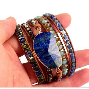 Pulsera de Cuero Tejida con Lapislázuli Natural para Mujer, Diseño Creativo Multicapa, Estilo Moderno, Idea de Regalo Perfecta, Abbott - Product Image 1