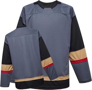 Custom Logo Grey Black Gold Practice Ice Hockey Jersey Durable Breathable Mesh Training Ice Hockey Shirts Wholesale Cheap Price - Product Image 1