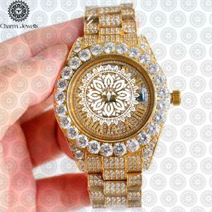 Charm_Jewells Montre tonneau de luxe pour femme, incrustée de diamants en or, 36 mm, analogique, à quartz, avec fermoir pliant - Product Image 4