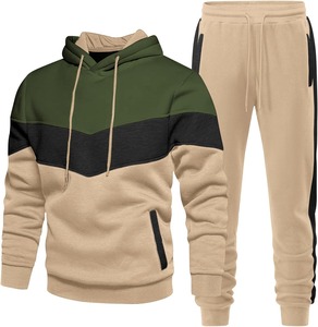 Custom Logo Mens Color Block Tracksuit Set Pullover <b>Hoodie</b> Jogger Pants Wholesale OEM Casual Sportswear Manufacturer Supplier - Product Image 4