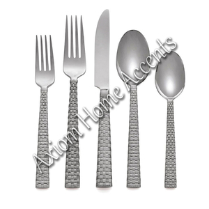 Handmade Stainless Steel Cutlery Set of 5 Pcs with Brass Handle Silver Color <b>Moroccan</b> Coastal Design by Axiom Home Accents - Product Image 6