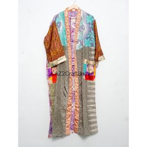 Bridal <b>Robe</b> Light Weight 100% Silk <b>Woman</b> Night Wear Long Indian Vintage Recycled Silk Sari Kimono Back Logo Summer Elegant - Product Image 3