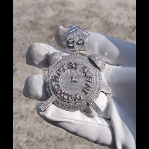 10K Solid Gold Alarm <b>Clock</b> Pendant Lab Grown Diamond Iced Out Hip Hop Custom Statement Charm Necklace Gift Wedding Unisex - Product Image 2