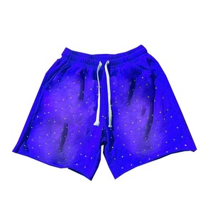Pantalones Cortos de Algodón con Cordón, Tejido de Punto, Lavado Ácido, Efecto Desgastado, Estilo Urbano, Borde Crudo, con Pedrería, para Hombre, Verano, Secado Rápido, Diseño OEM - Product Image 4