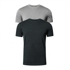 Camiseta de Hombre, Corte Regular, Color Sólido, Cuello Redondo, Manga Corta, Tejida, 100% Algodón, Ecológica y Transpirable, Azul Grisáceo, Estilo Casual - Product Image 3