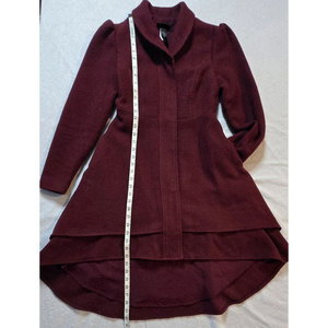 Hot Sell Burgundy Wool Blend Coat Lace <b>Back</b> Hi Low Hem Women’s Winter Gothic Coat 2026 - Product Image 3