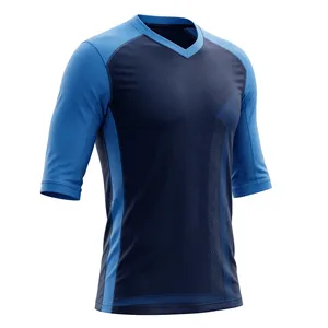 เสื้อฟุตบอลแขนสั้นคอวีสำหรับผู้ชาย สีน้ำเงินเข้ม/สีน้ำเงิน ผ้าถักตาข่ายแบบแร็กแลน ทรงปกติ ระบายอากาศได้ดี ผลิตจากโพลีเอสเตอร์ - Product Image 3