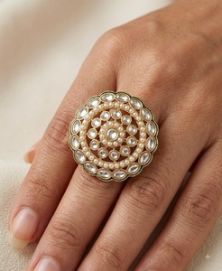Handcrafted Circular Gold Plated Kundan Pearl Cluster <b>Adjustable</b> <b>Rings</b> For Women Bridal Party Ethnic Festive Wear <b>Ring</b> Wholesale - Product Image 6