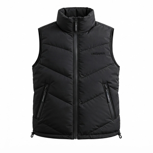 Veste sans manches noire matelassée pour homme, col montant, fermeture éclair, hiver, streetwear, vêtements personnalisés, marque privée, OEM - Product Image 3