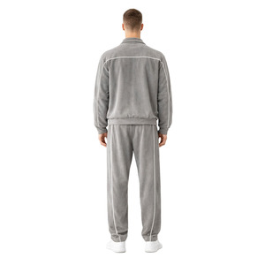 Men's Velour <b>Zip</b> Hoodies Jogger Tracksuit Premium Urban Street Fashion Casual Activewear Wholesale Factory Supplier - Product Image 2