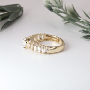 Yellow Gold <b>Cushion</b> Cut Lab Grown Diamond Engagement Ring Classic Multi Row Baguette Wedding Band Luxury <b>Statement</b> Fine Jewely - Product Image 3