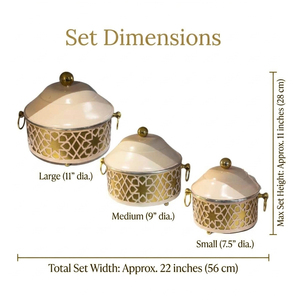 3-Piece Cream & Gold Cut-Out Casserole <b>Set</b>. Elegant Insulated Chafing <b>Dishes</b> For Luxury Catering, Events & Fine Home Dining - Product Image 5
