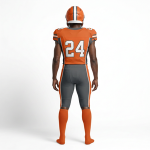 Men American Football Uniform Jersey <b>Pants</b> Helmet Set Orange <b>Heat</b> Transfer Printing Protective - Product Image 3