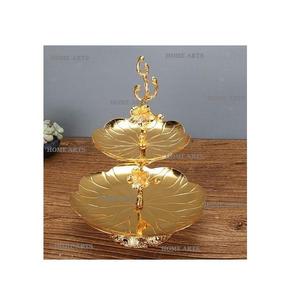Support à gâteau vintage en métal doré à 2 niveaux, plateau de service décoratif pour la décoration intérieure, les fêtes et support à fruits moderne - Product Image 2