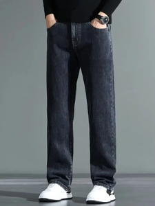 Jeans de Mezclilla para Hombre, Diseño Nuevo, Corte Holgado y Recto, Color Negro Lavado, Cintura Media, Transpirables, de Algodón, Spandex y Poliéster - Product Image 2