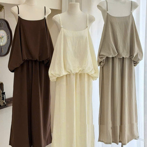 Conjunto de Ropa de Verano de Dos Piezas para Mujer, Informal, de Algodón Sólido, Ecológico, Lavable, Cómodo, sin Cuello, Ajustado, Largo y a la Moda - Product Image 5