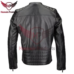 Chaqueta de Cuero Genuino Negra para Hombre, Corte Ajustado, Estilo Cafe Racer, Motociclista, Piel de Vacuno, Mangas Acanaladas, Clásica, Personalizada, Cálida para Invierno - Product Image 6