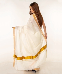 Sari Kelera de Algodón Puro, Sin Arrugas, de Secado Rápido, para Mujer, Tradicional, para Boda, Étnico Indio, Largo hasta el Suelo, con Borde Dorado, Regular - Product Image 2
