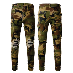 NUEVOS Pantalones de Camuflaje para Hombre, Estilo Hip Hop, Ajustados, Slim Fit, Vaqueros Cargo, Denim Apilado - Product Image 1