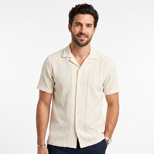 Chemise d'été texturée pour homme 100% lin respirant de luxe décontractée à manches courtes OEM ODM Vente en gros Usine Marque privée - Product Image 4