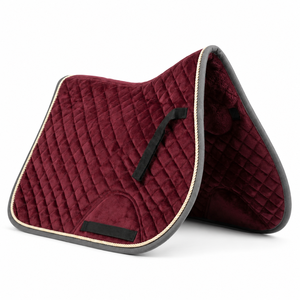 Tapis de selle matelassé en velours bordeaux pour cheval, tapis de selle d'équitation de saut avec bordure grise et passepoil blanc, durable, OEM - Product Image 3