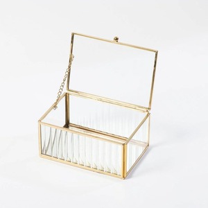 Minimalist Gold Metal Glass Storage <b>Box</b> Luxury Decorative Jewelry Organizer Transparent <b>Trinket</b> Container Hinged Lid for Vanity - Product Image 3