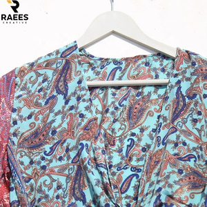 Handmade Women's Pure Silk Wrap <b>Tie</b> <b>Top</b> Wholesale Short Crop <b>Top</b> With Deep V And Long Bell Sleeves Casual Summer Wear - Product Image 5