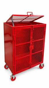 Cage de rangement plateforme en treillis d'acier rouge avec quatre roues, porte mobile thermolaquée et verrouillable pour usage industriel et commercial OEM - Product Image 3