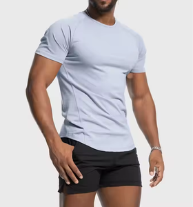 T-shirt pour homme bleu clair, coupe ajustée, manches courtes, avec impression de lettres sur le devant, tissu jersey respirant, col rond, haut décontracté pour l'entraînement - Product Image 3