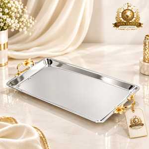 Stainless Steel <b>Mirrored</b> Serving <b>Tray</b> With Silver Handles Rectangular Glass Metal Platter For Coffee Table And Vanity - Product Image 3