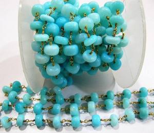 Chaîne de chapelet en opale bleue naturelle, perles rondes lisses de 10 mm, vendue au mètre - Product Image 5