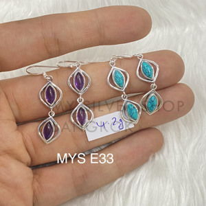 Listos para enviar: Pendientes colgantes de plata de ley 925 con cabujón de turquesa en stock, MOQ bajo - Product Image 1