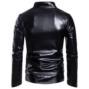 Veste de moto en cuir véritable pour homme, nouvelle collection automne-hiver, coupe slim, col montant, logo sur le devant, imperméable - Product Image 3