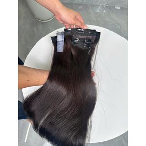 ผมต่อแบบคลิปหนีบสีดำธรรมชาติ ปลายแบน ผมตรงแบบ Bone Straight ผมเวอร์จินแท้จากเวียดนาม แบบ Double Drawn ไร้รอยต่อ - Product Image 3
